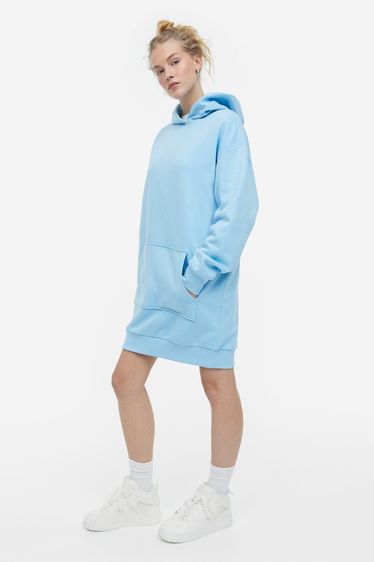 Hooded sweatshirt dress ฮุ้ดเดรส H M ของใหม่ สีฟ้า size L   รูปที่ 6