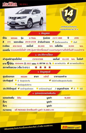Nissan X-Trail 2016 2.0 V 4WD Utility-car เบนซิน ไม่ติดแก๊ส เกียร์อัตโนมัติ ขาว รูปที่ 2