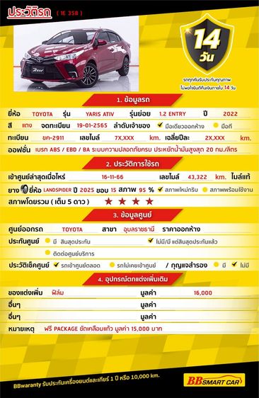 Toyota Yaris ATIV 2022 1.2 Entry Sedan เบนซิน ไม่ติดแก๊ส เกียร์อัตโนมัติ แดง รูปที่ 2