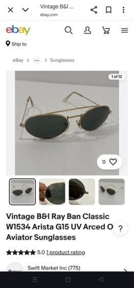Vintage B l Ray Ban Classic W1534 Arista G15 UV Arced Oval Aviator Sunglasses  รูปที่ 16