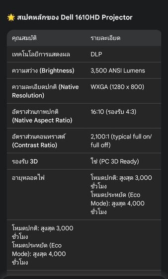 โปรเจคเตอร์ dell 1610 HD งานpresenและมัลติมีเดีย รูปที่ 4