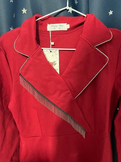 ❤️เดรสแดง สวยแบบสับๆ แขนยาว   🥰มือ 1 👍🏻199.- ส่งฟรี✅ รูปที่ 3