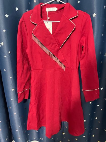 ❤️เดรสแดง สวยแบบสับๆ แขนยาว   🥰มือ 1 👍🏻199.- ส่งฟรี✅ รูปที่ 2