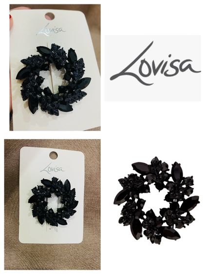 อื่นๆ เข็มกลัดและหมุด เข็มกลัด Lovisa ของแท้ Black Diamante Leaf Round Brooch