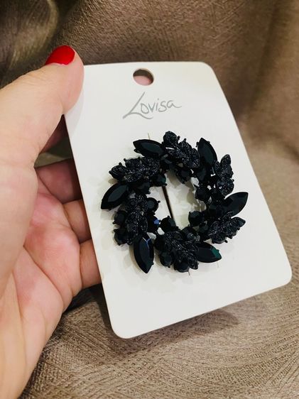 เข็มกลัด Lovisa ของแท้ Black Diamante Leaf Round Brooch รูปที่ 6