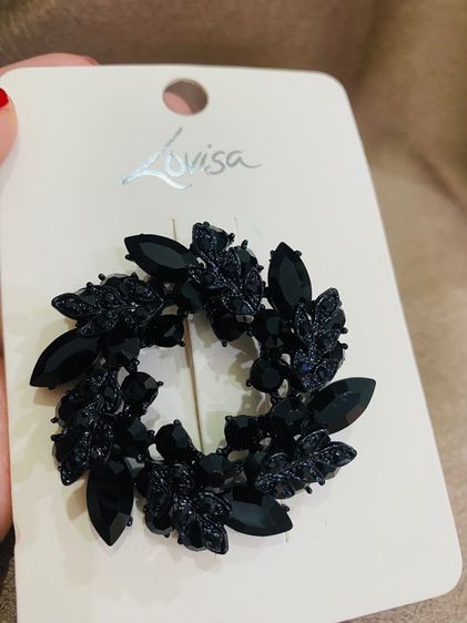 เข็มกลัด Lovisa ของแท้ Black Diamante Leaf Round Brooch รูปที่ 8