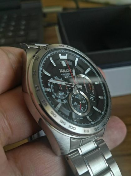 SEIKO Men's Watch Quartz Black Dial Chronograph Silver Stainless Steel SSB299 รูปที่ 3