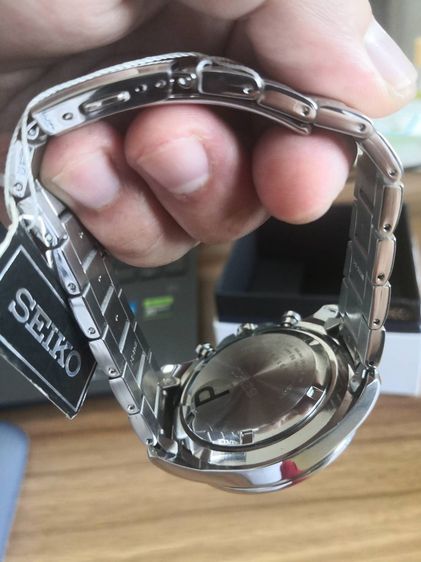 SEIKO Men's Watch Quartz Black Dial Chronograph Silver Stainless Steel SSB299 รูปที่ 5