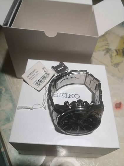 SEIKO Men's Watch Quartz Black Dial Chronograph Silver Stainless Steel SSB299 รูปที่ 7