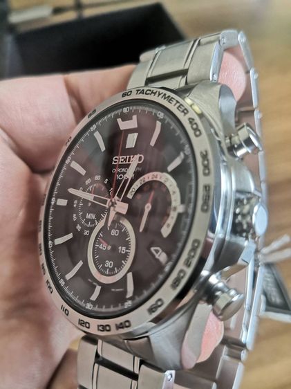 SEIKO Men's Watch Quartz Black Dial Chronograph Silver Stainless Steel SSB299 รูปที่ 2