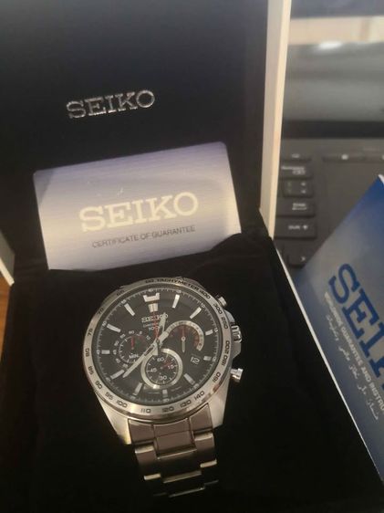 SEIKO Men's Watch Quartz Black Dial Chronograph Silver Stainless Steel SSB299 รูปที่ 6