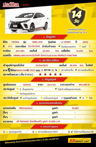Toyota Yaris ATIV 2022 1.2 Sport Sedan เบนซิน ไม่ติดแก๊ส เกียร์อัตโนมัติ ขาว รูปที่ 2