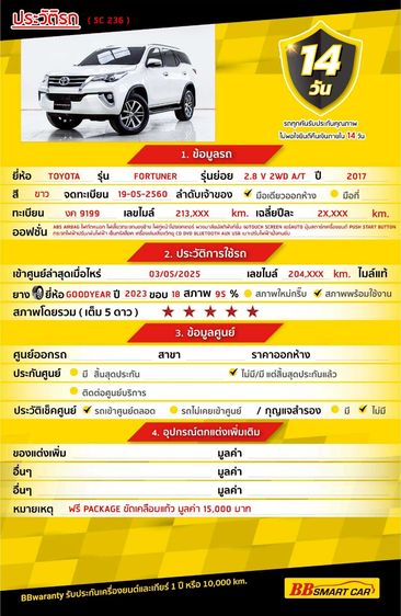 Toyota Fortuner 2017 2.8 V Utility-car ดีเซล ไม่ติดแก๊ส เกียร์อัตโนมัติ ขาว รูปที่ 2