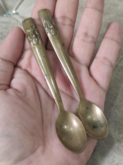 ช้อนทองเหลืองคู่ ช้างสามเศียร ทองเหลือง