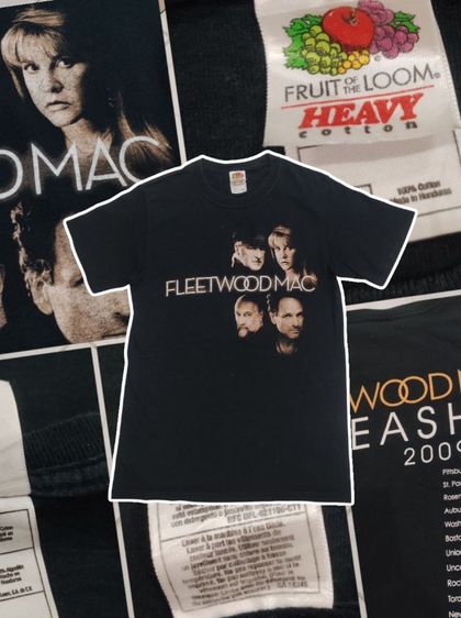 ดำ แขนสั้น เสื้อทีเชิ้ต เสื้อยืดวง Fleetwood Mac👕🎸80's