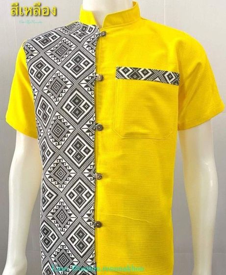 เสื้อเชิ้ตแขนสั้นลายขอแถบข้าง เสื้อพื้นเมืองใส่ทำงานผู้ชาย S-3xl รูปที่ 5