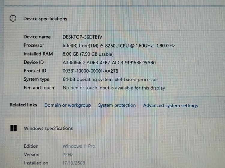 Thinkpad x280 core i5 - 8250u 1.60 Ghz Ram 8 Gb SSD M.2 256 Gb จอ 12.5 นิ้ว รูปที่ 13