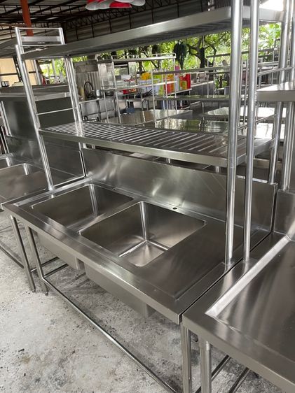 ซิงค์ล้างจานสองหลุมพร้อมชั้นคว่ำจานสแตนเลสแท้งานหนาเกรด 304 รูปที่ 2