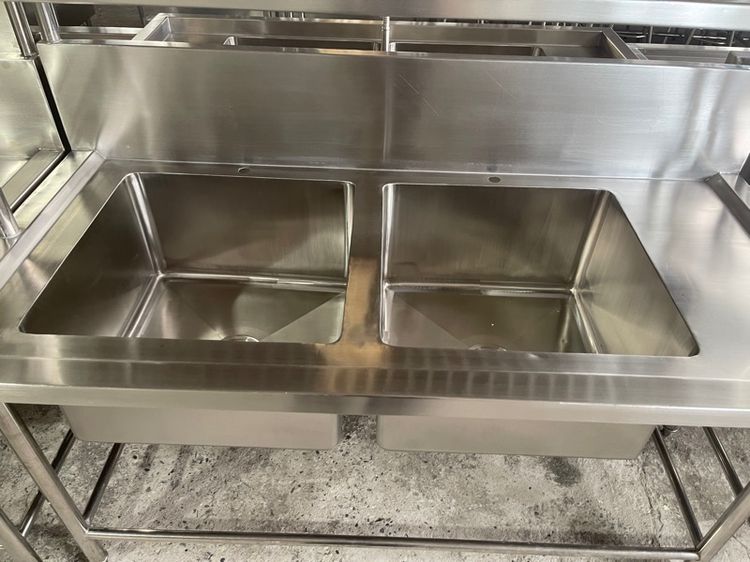 ซิงค์ล้างจานสองหลุมพร้อมชั้นคว่ำจานสแตนเลสแท้งานหนาเกรด 304 รูปที่ 6