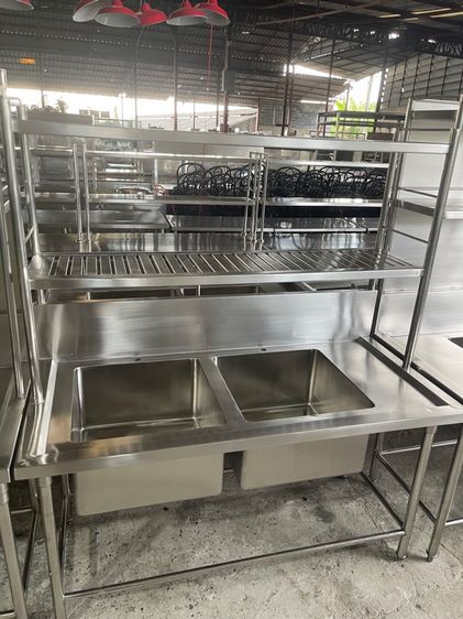 ซิงค์ล้างจานสองหลุมพร้อมชั้นคว่ำจานสแตนเลสแท้งานหนาเกรด 304 รูปที่ 7