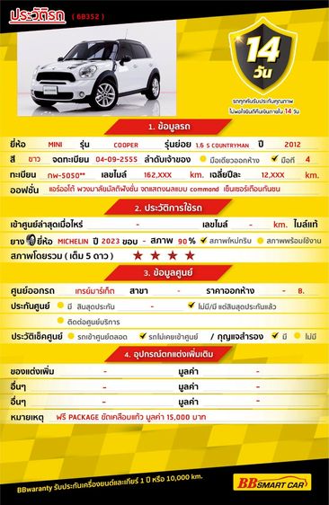 Mini COUNTRYMAN 2012 1.6 S ALL4 4WD Sedan เบนซิน ไม่ติดแก๊ส เกียร์อัตโนมัติ ขาว รูปที่ 2