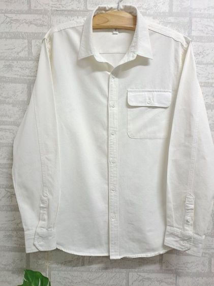 เสื้อเชิ้ตแขนยาวสีขาว Offwhite ผ้าคอตต้อล-ยีนส์ รูปที่ 2