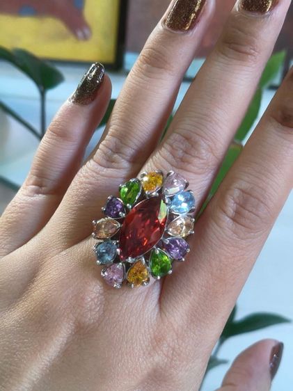 แหวนเงินแท้ชิ้นโต งานสั่งทำ พลอยแท้♥️💛💚💙ไซส์ 57 นน.เยอะ  รูปที่ 2