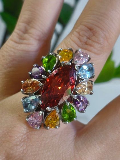 แหวนเงินแท้ชิ้นโต งานสั่งทำ พลอยแท้♥️💛💚💙ไซส์ 57 นน.เยอะ  รูปที่ 5