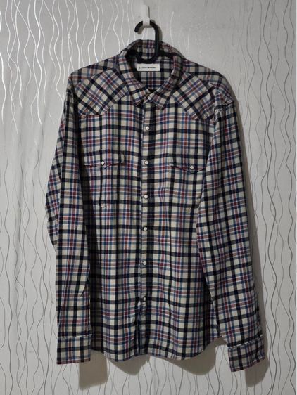 อื่นๆ แขนยาว อื่นๆ เสื้อเชิ้ตลายตารางแบรนด์ Lucky Brand ของแท้ โทนสีครีม–น้ำเงิน–แดง ลุควินเทจใส่เท่ ๆ ได้ทั้งชาย–หญิง