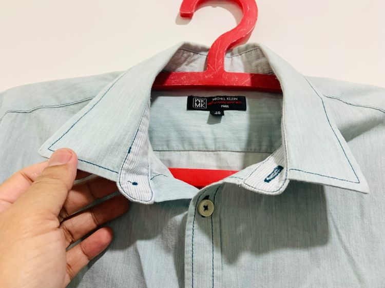 เสื้อเชิ้ต MICHEL KLEIN แท้ 💯 size วัดจริง ขนาด อก 20 ยาว 27.5 นิ้ว สภาพดีมาก ทรงสวย เนื้อผ้าดีมากใส่สบาย ตัดเย็บดีมาก็หายากน่าสะสมครับ รูปที่ 6
