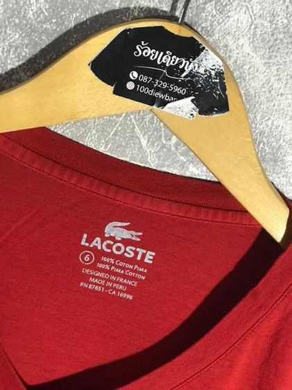 เสื้อแขนยาวคอวี LACOSTE แท้ 💯 size 6 ขนาด อก 21.5 ยาว 27.5 นิ้ว สภาพใหม่มาก สวยแบบเรียบ สีแดงสด ผ้านิ่มมากหายากน่าสะสมครับ รูปที่ 3