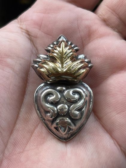 จี้เงินหน้าปะทองคำ18k Antique Mexico Sterling Silver Gold750 งานเก่า เม็กซิโก หน้าปะทองทองแท้18k 