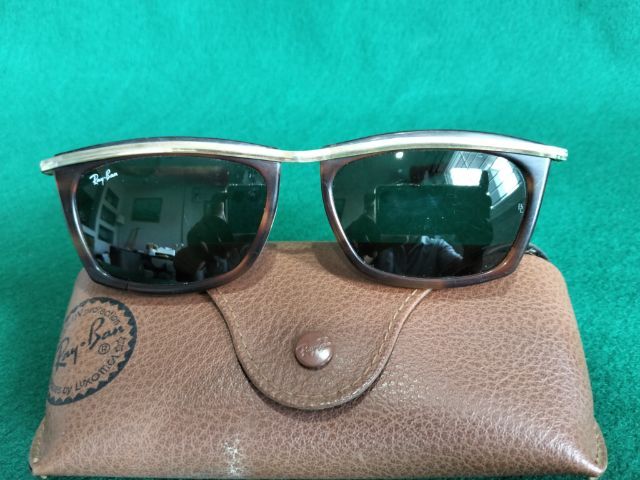 แว่นตากันแดดวินเทจหายาก Ray ban รุ่น L1005 Tort n gold combo G15 sleek Olympic II กระจกแท้ made in USA.พร้อมกล่องแท้
