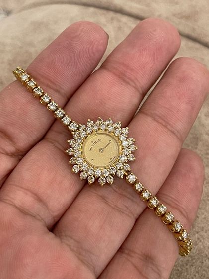 นาฬิกา WALTHAM Diamonds Quartz Full 18k Solid Gold ขอบพร้อมสายเพชรแท้ 83เม็ด   รูปที่ 3