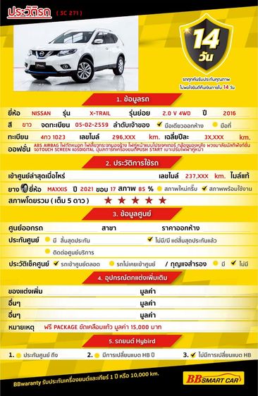 Nissan X-Trail 2016 2.0 V 4WD Utility-car ไฮบริด ไม่ติดแก๊ส เกียร์อัตโนมัติ ขาว รูปที่ 2