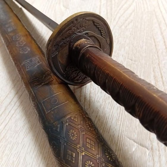 ดาบซามูไร ทรงKatana  ปลอกดาบเป็นทองเหลืองลวดลายสวยงาม  รูปที่ 5