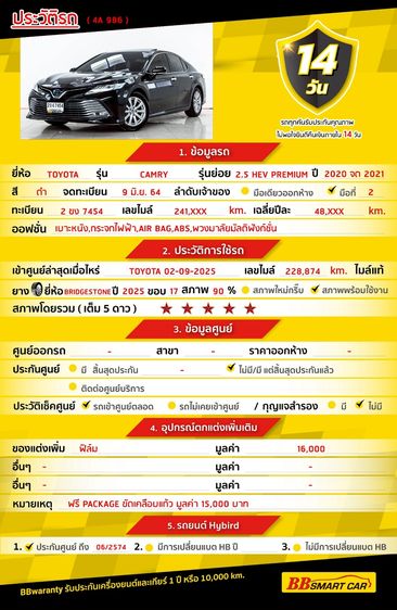 Toyota Camry 2021 2.5 HEV Premium Sedan ไฮบริด ไม่ติดแก๊ส เกียร์อัตโนมัติ ดำ รูปที่ 2