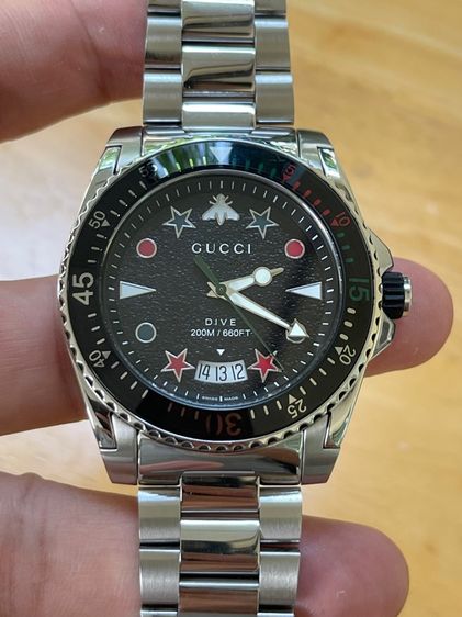 GUCCI Dive XL Swiss 45 mm Stainless Steel Black Dial Men’s 's Quartz Watch YA136221 รูปที่ 8