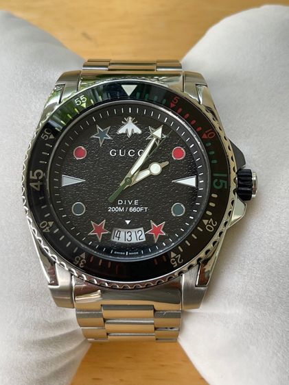 ดำ GUCCI Dive XL Swiss 45 mm Stainless Steel Black Dial Men’s 's Quartz Watch YA136221