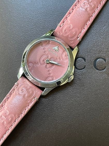 GUCCI G Timeless Watch Ladies Swiss Quartz 126.5 YA126578 Pink Dial 27 mm Leather Strap  รูปที่ 8