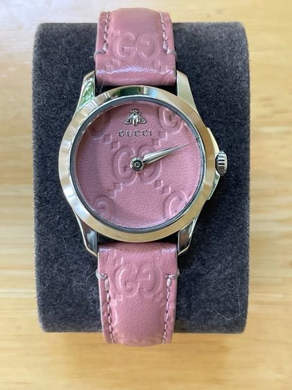GUCCI G Timeless Watch Ladies Swiss Quartz 126.5 YA126578 Pink Dial 27 mm Leather Strap  รูปที่ 4