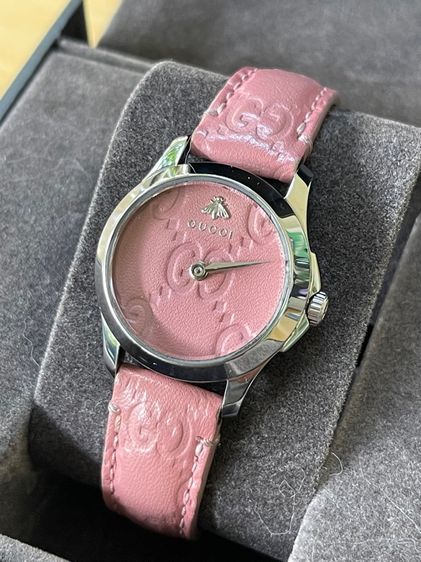 ชมพู GUCCI G Timeless Watch Ladies Swiss Quartz 126.5 YA126578 Pink Dial 27 mm Leather Strap 