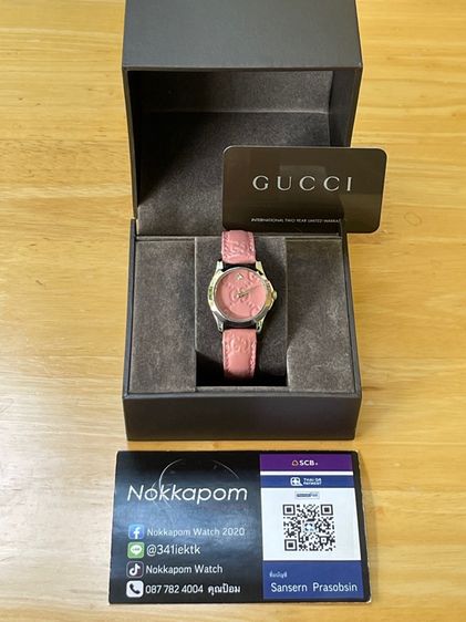 GUCCI G Timeless Watch Ladies Swiss Quartz 126.5 YA126578 Pink Dial 27 mm Leather Strap  รูปที่ 2