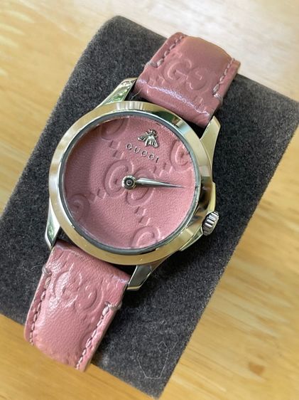 GUCCI G Timeless Watch Ladies Swiss Quartz 126.5 YA126578 Pink Dial 27 mm Leather Strap  รูปที่ 15