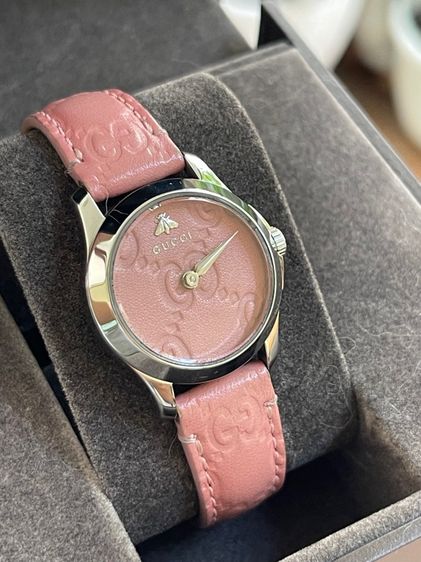 GUCCI G Timeless Watch Ladies Swiss Quartz 126.5 YA126578 Pink Dial 27 mm Leather Strap  รูปที่ 16