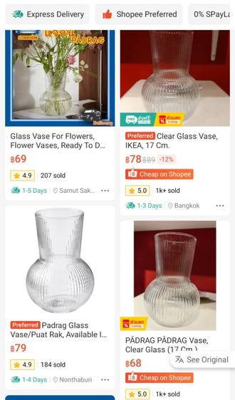 ขาย เหมา 6 ใบ 350 บาท มือหนึ่ง แจกันแก้ว PADRAG, IKEA สูง17ซม.  รูปที่ 5