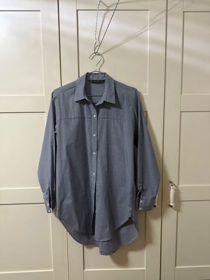 เสื้อเชิ้ต ZARA BASIC ลายตารางน้ำเงิน-ขาว (sizeS)
