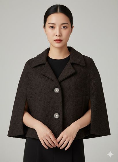 ดำ เสื้อคลุมสไตล์เรียบหรู ใส่ทำงานหรือออกนอกสถานที่ได้อย่างมั่นใจ ดีไซน์ไม่มีแขน เพิ่มความคล่องตัวขณะพิมพ์งานหรือหยิบของ