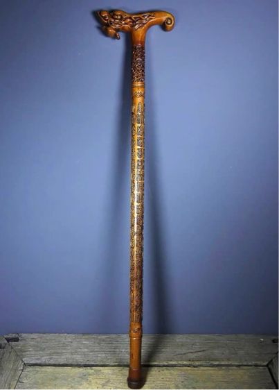 ☯️ไม้เท้าไม้โรสวูดแกะสลักประณีตเก่าแก่ รูปที่ 2