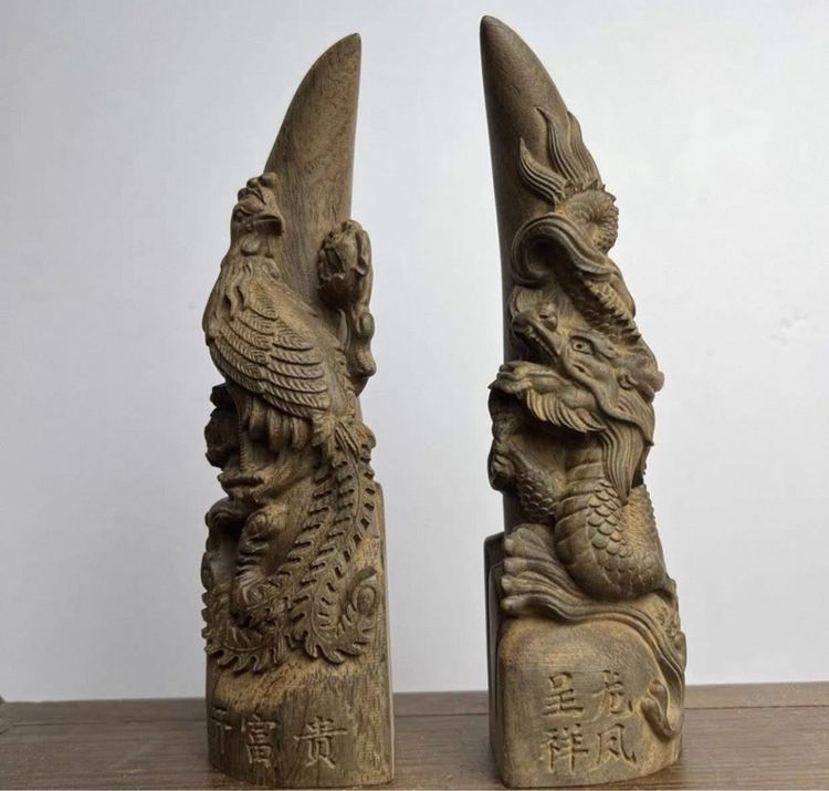 🌺งานแกะสลักมังกรฟีนิกซ์จากไม้กฤษณา  รูปที่ 2